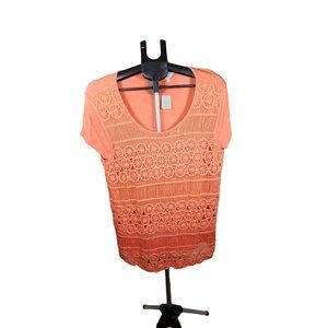 Crown & Ivy Petite Large Orange Crochet Cotton Tunic Top NWT
